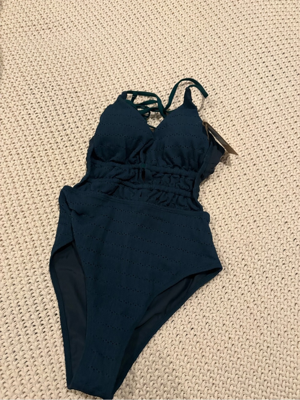 Dark green teal one peice open back new berlook swimsuit - Picture 1 of 3